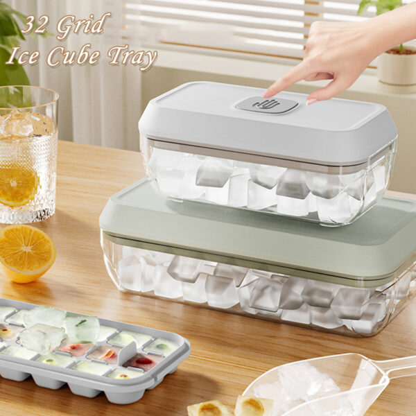 32 Grid Silicone Ice Cube Tray Mould With Lid Shovel Storage